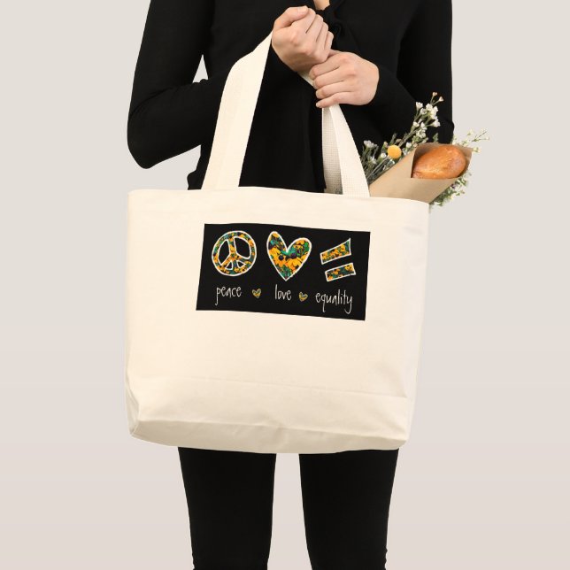 Schwarz-mit Augen Susan Peace Liebe Equality Flora Jumbo Stoffbeutel (Vorderseite (Produkt))
