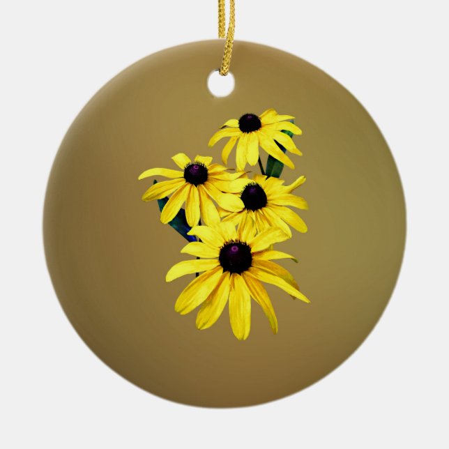 Schwarz-Mit Augen Susans in einer Reihe Keramik Ornament (Vorne)
