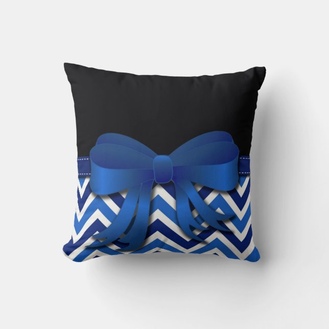 Schwarz mit Blau und Weiß, Zickzack und Blau Kissen (Vorderseite)