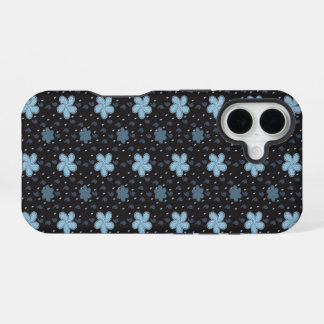 Schwarz mit blauen Paisley-Blumen iPhone 16 Hülle