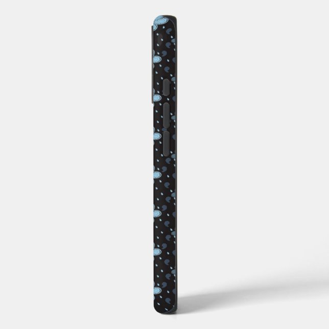 Schwarz mit Blue Paisley Blume iPhone 16 Fall Hülle (Rückseite / Links)