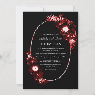 Schwarz mit burgundy Red Floral Hochzeitsempfang Einladung