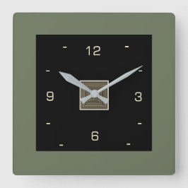 Schwarz mit Cremzahlen und Olivengrenzen Quadratische Wanduhr