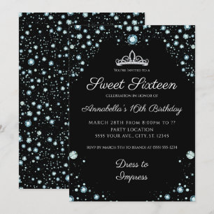 Schwarz mit Diamanten Geburtstagseinladungen Einladung