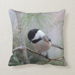 Schwarz-mit einer Kappe bedeckter Chickadee Kissen