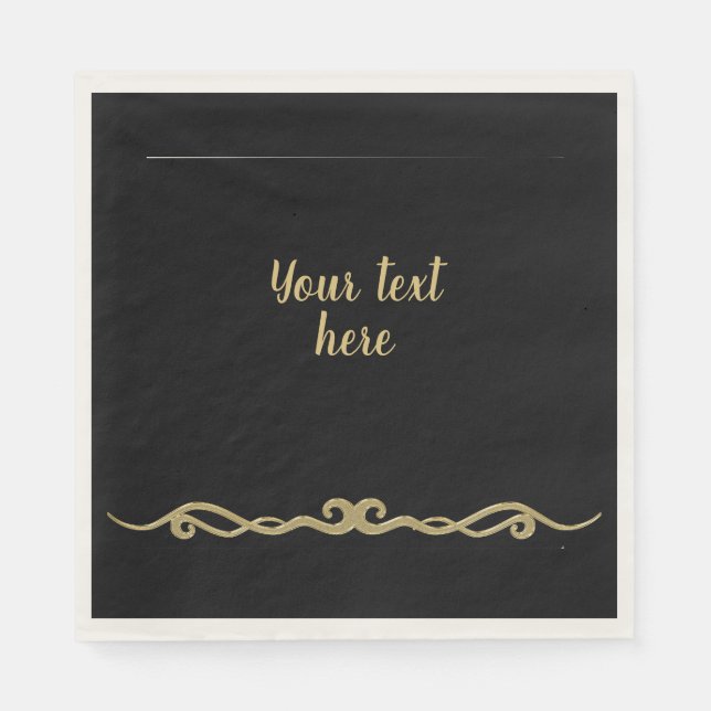 Schwarz mit geblüht Gold TEMPLATE Serviette (Vorderseite)