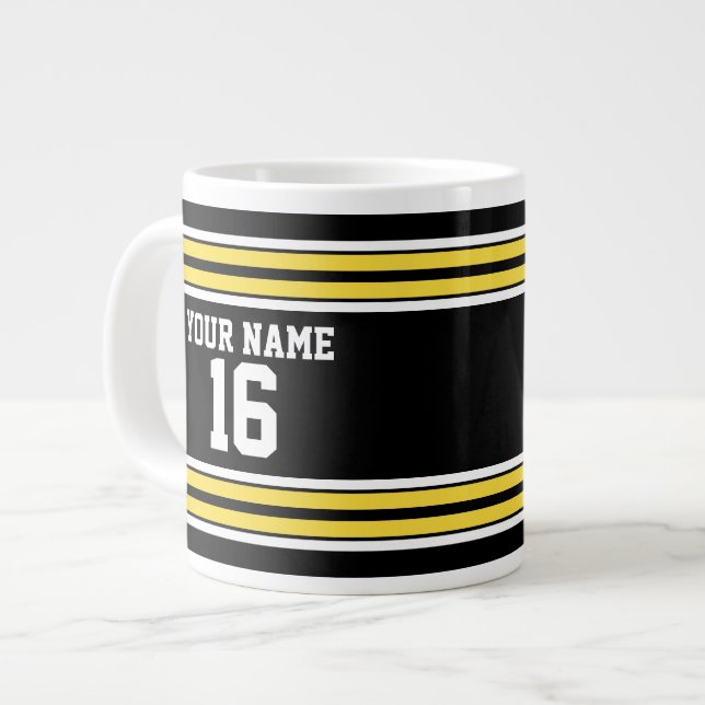 Schwarz mit gelben weißen Streifen Team Jersey Jumbo-Tasse (Vorderseite Links)
