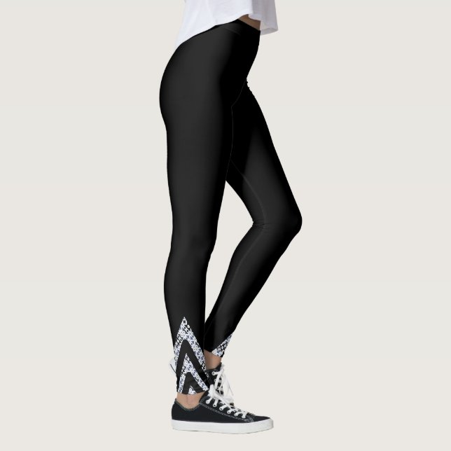 Schwarz mit Gemusterter Beilage bei Luftschellen Leggings (Rechts)