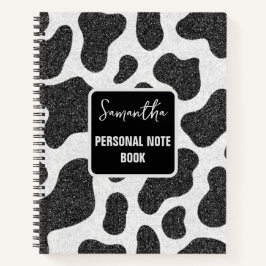 Schwarz mit Glitzer überall über Kuhdruck Notizbuch