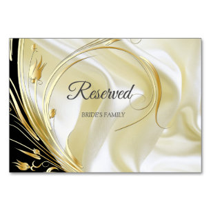 Schwarz mit Gold auf Champagner Silk Reservierte K Tischnummer