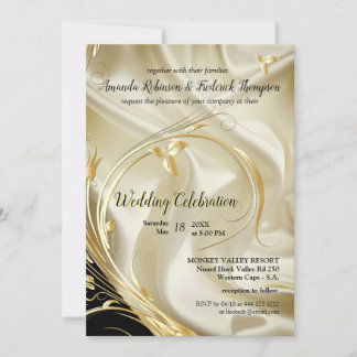 Schwarz mit Gold auf Champagner Silk Wedding Einladung