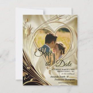 Schwarz mit Gold auf Champagnerseide Save the Date Ankündigung