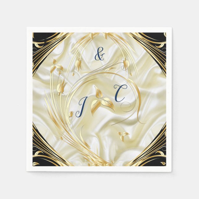 Schwarz mit Gold auf Seidenstruktur Serviette (Vorderseite)