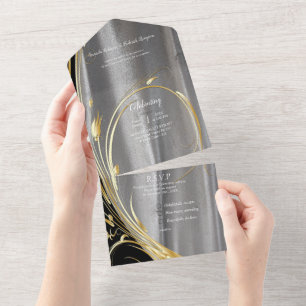 Schwarz mit Gold auf silberner Textur Alles in ein All In One Einladung