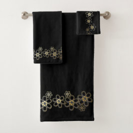Schwarz mit Gold-Blume Badhandtuch Set