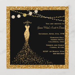Schwarz mit Gold Glitzer Sweet 16 Einladung
