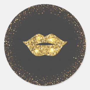 Schwarz mit Gold-Glitzer und Gold-Lippen Runder Aufkleber