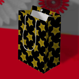 Schwarz mit Gold Hollywood Stars Happy Birthday Mittlere Geschenktüte