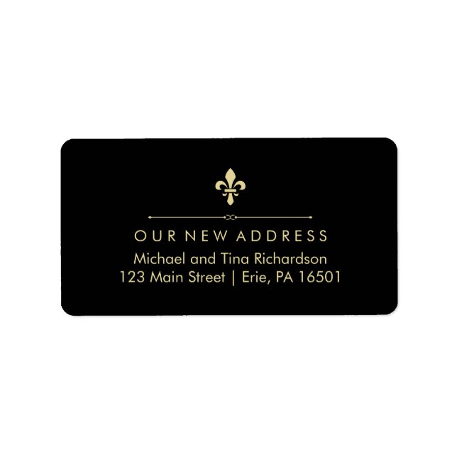 Schwarz mit Gold Lilie Neue Adresse Adressaufkleber (Vorne)