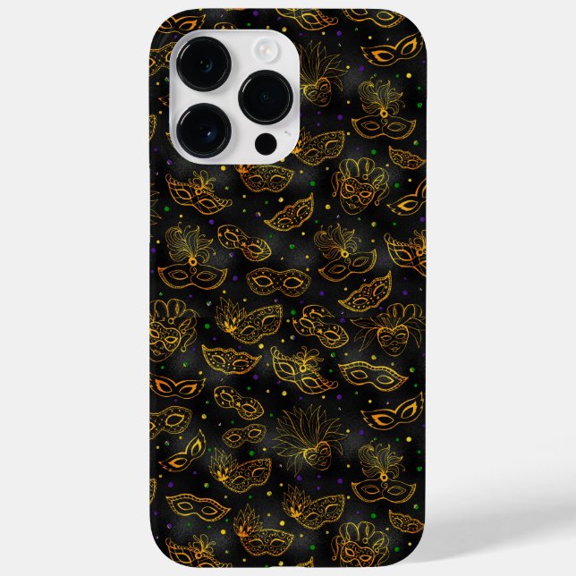 SCHWARZ MIT GOLD MARDI GRAS MASKS Case-Mate iPhone 14 PRO MAX HÜLLE (Rückseite)