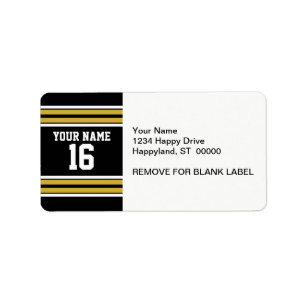 Schwarz mit Gold White Stripes Team Jersey Adressaufkleber