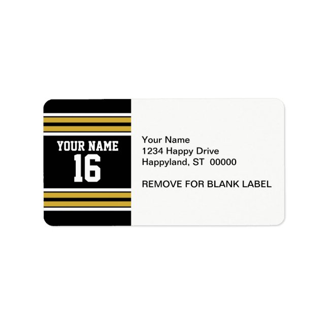 Schwarz mit Gold White Stripes Team Jersey Adressaufkleber (Vorne)
