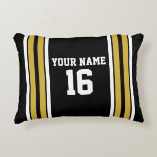 Schwarz mit Gold White Stripes Team Jersey Dekokissen