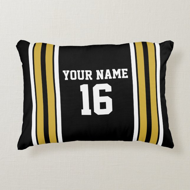 Schwarz mit Gold White Stripes Team Jersey Dekokissen (Vorderseite)