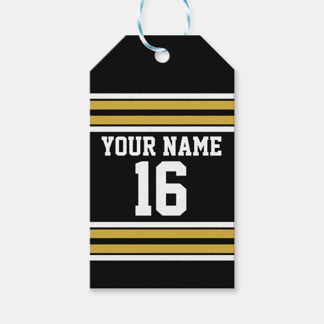Schwarz mit Gold White Stripes Team Jersey Geschenkanhänger (Vorderseite)