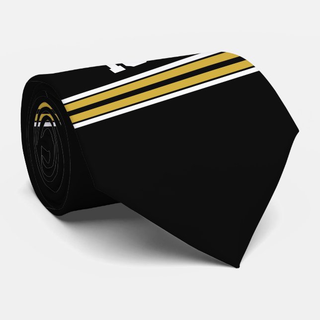 Schwarz mit Gold White Stripes Team Jersey Krawatte (Gerollt)