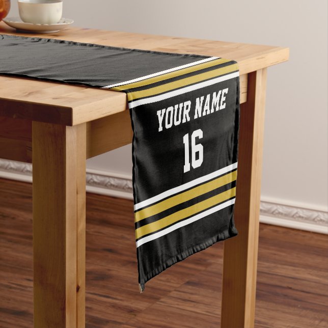 Schwarz mit Gold White Stripes Team Jersey Kurzer Tischläufer (Beispiel)