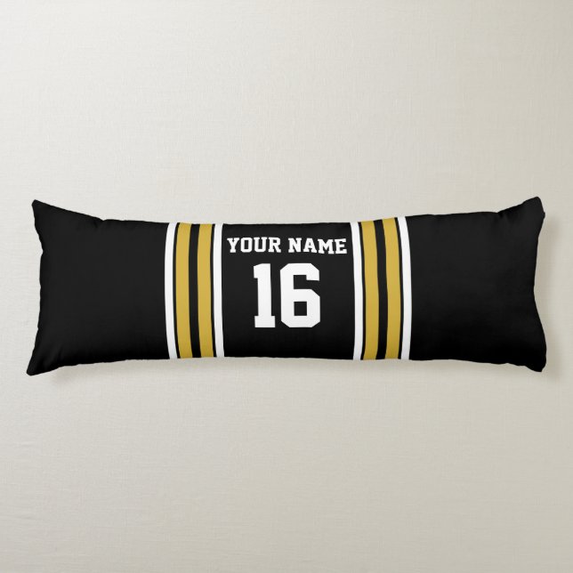 Schwarz mit Gold White Stripes Team Jersey Seitenschläferkissen (Vorderseite)