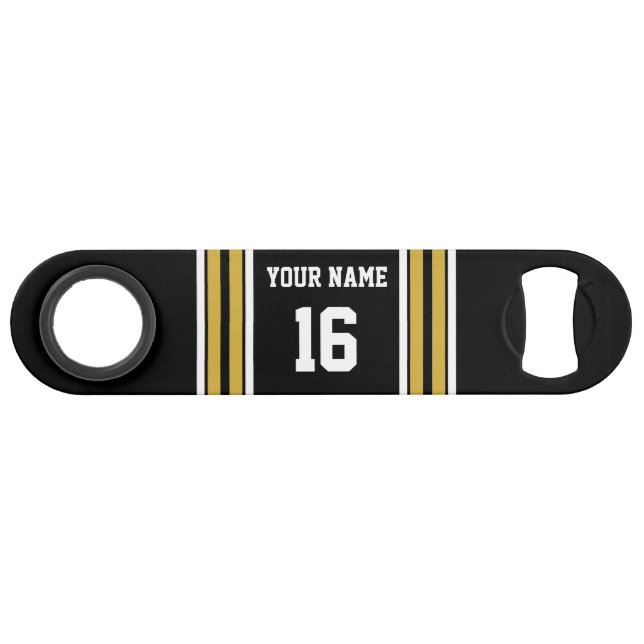 Schwarz mit Gold White Stripes Team Jersey Speedflaschenöffner (Vorderseite (Horizontal))