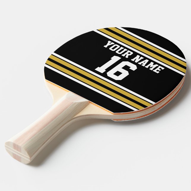 Schwarz mit Gold White Stripes Team Jersey Tischtennis Schläger (Vorderseite)