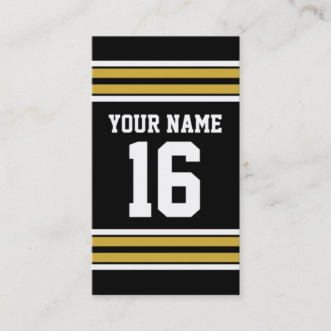 Schwarz mit Gold White Stripes Team Jersey Visitenkarte (Vorderseite)