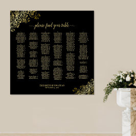 Schwarz mit goldfarbenem Alphabetisch-Seetabelle Poster