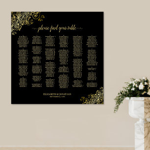 Schwarz mit goldfarbenem Alphabetisch-Seetabelle Poster