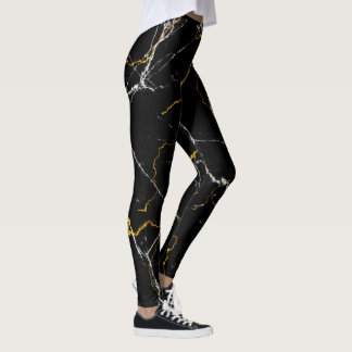 Schwarz mit goldfarbenem Marmormuster Leggings
