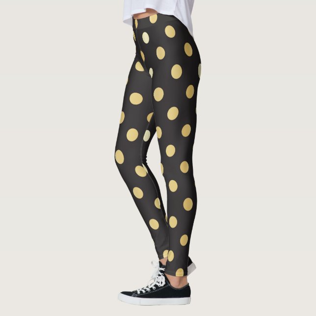 Schwarz mit goldfarbenem Punktmuster Leggings (Links)