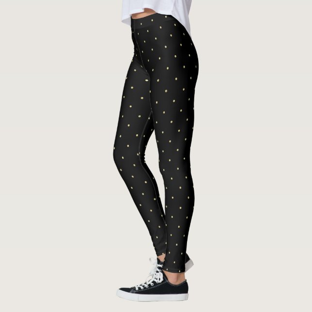 Schwarz mit goldfarbenem Punktmuster Leggings (Links)