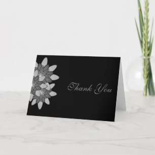 Schwarz mit Grau & Silver Floral Lotus Vielen Dank Dankeskarte
