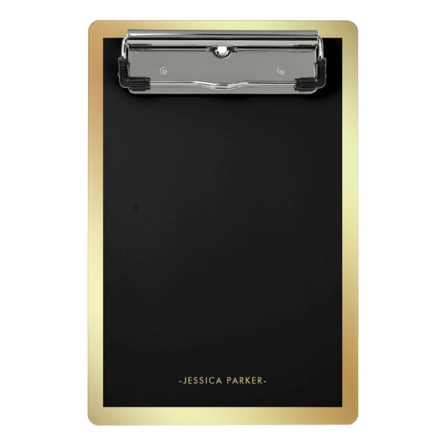 Schwarz mit Imitaten Gold-Glam-Grenze Mini Klemmbrett (Vorderseite)