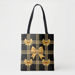 Schwarz mit Karierten Gold-Coquette-Bogen Tasche