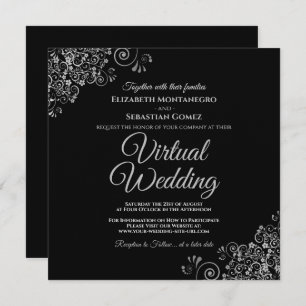 Schwarz mit Lacy Silver Elegant Virtual Wedding Einladung