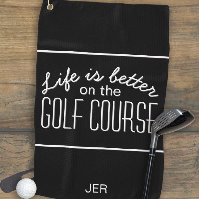 Schwarz Mit Monogramm Modernes Golferleben ist bes Golfhandtuch (Black & White Monogrammed Initials Modern Golfer Life is Better on the Golf Course Pro Golf Towel)