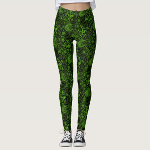 Schwarz mit Neon Green Floral Lace Pattern Leggings