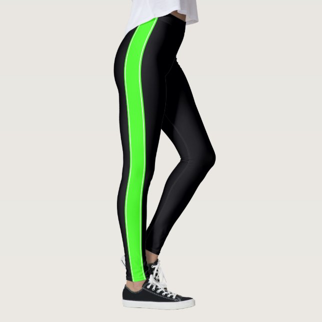 Schwarz mit Neon Green Stripes Leggings (Rechts)