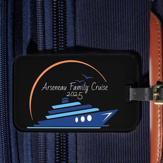 Schwarz mit Orange/Blue FAMILY CRUISE Gepäckanhänger (Customize add the current year and family Name)