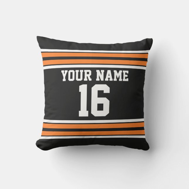 Schwarz mit Orange White Stripes Team Jersey Kissen Für Draußen (Vorderseite)