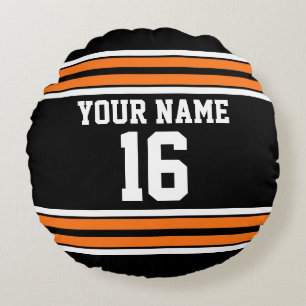 Schwarz mit Orange White Stripes Team Jersey Rundes Kissen